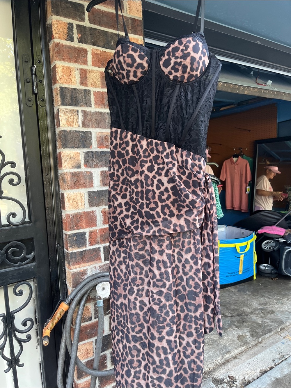 Leopard Print Slip Dress with Black Lace Bodice size xxl